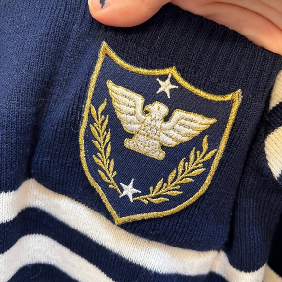 Vintage Counterparts Navy and White Striped Nautical Sweater w/ Crest Small Wool - Picture 2 of 9